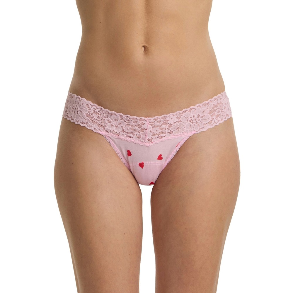 DreamEase Low Rise Thong Pink Lace Red Hearts One Size NWT Panties Underwear